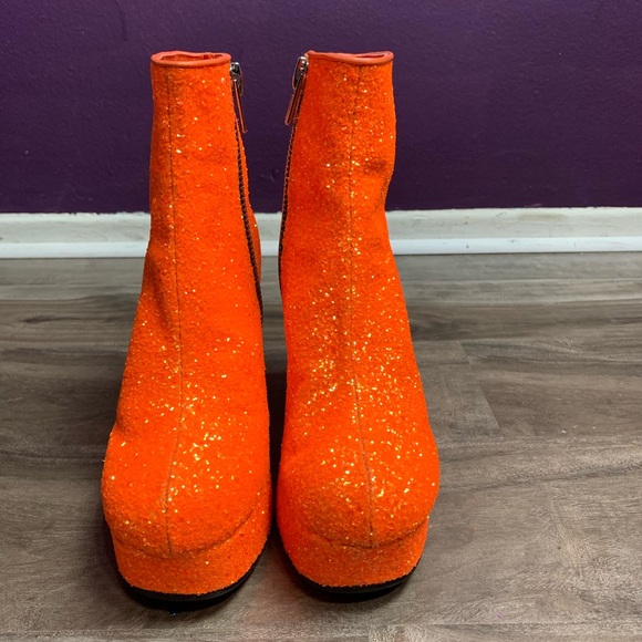 Shoes | Neon Orange Glitter Boots 